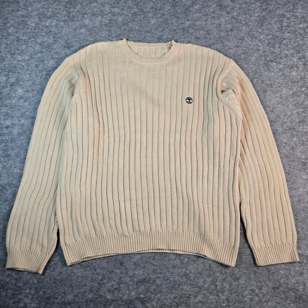 Timberland Mens Beige Ribbed Knit Crewneck Sweater (READ)